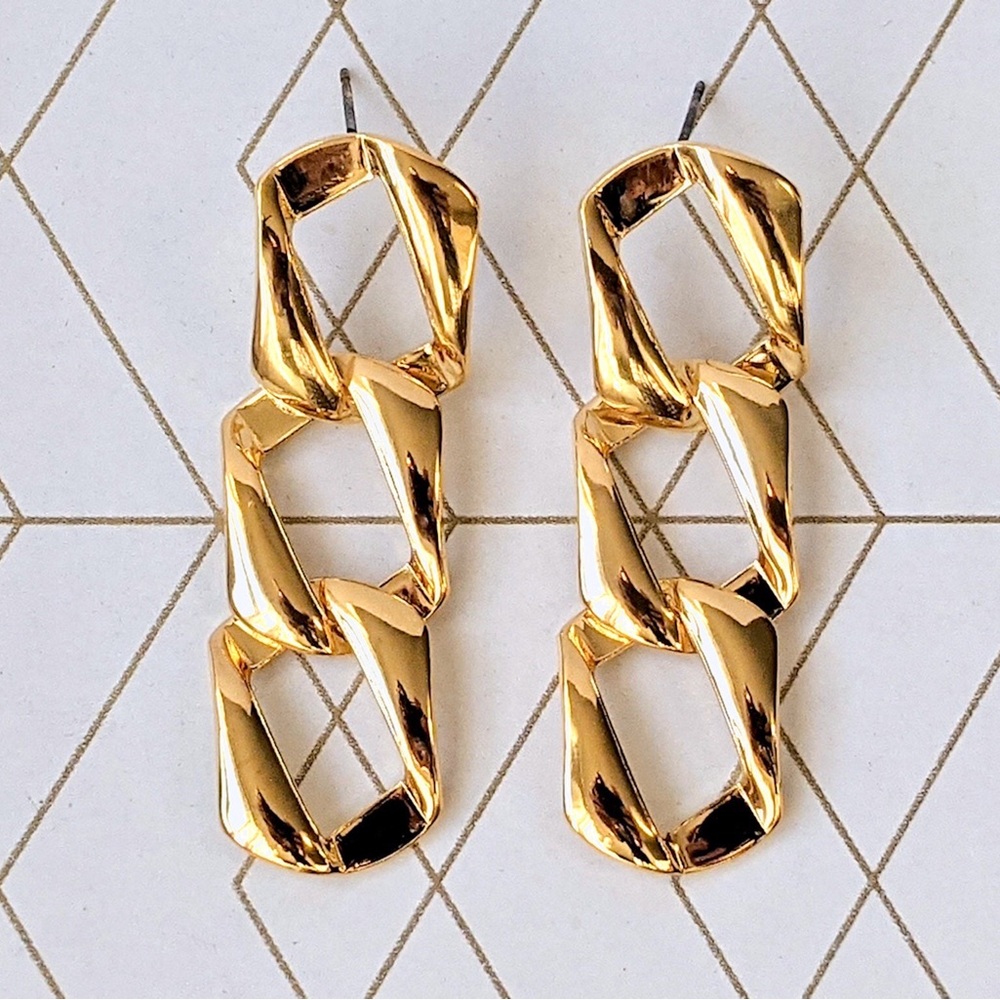 Vintage 90s Chunky Gold Chain Drop Earrings NOS